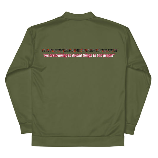 Unisex Bomber Jacket - Adrenaline Combatives - Quote: ‘We are training to do bad things to bad people”