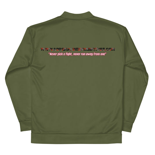 Unisex Bomber Jacket - Adrenaline Combatives - Quote: “Never pick a fight, never run away from one”