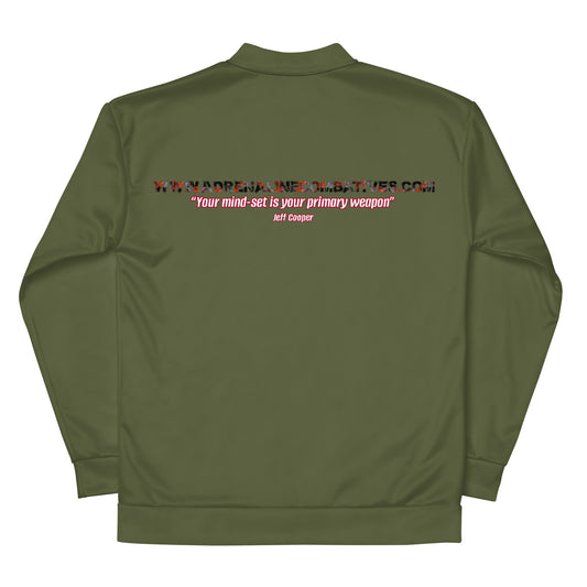 Unisex Bomber Jacket - Adrenaline Combatives - Jeff Cooper Quote: “Your mind-set is your primary weapon”