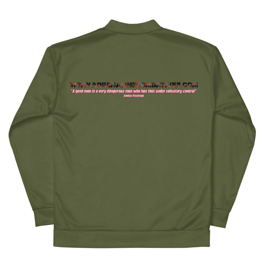 Unisex Bomber Jacket - Jordan Peterson Quote: “A good man is a very dangerous man who has that under voluntary control"