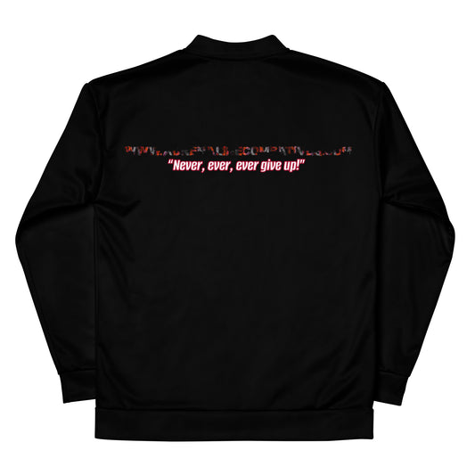Unisex Bomber Jacket - Adrenaline Combatives - Quote: “Never, ever, ever give up!”