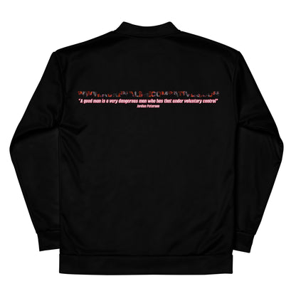 Unisex Bomber Jacket - Adrenaline Combatives - Jordan Peterson Quote: “A good man is a very dangerous man who has that under voluntary control"